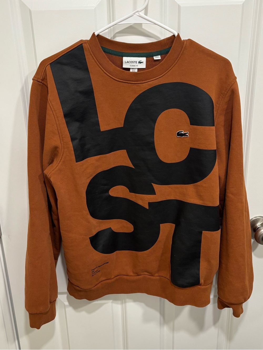 Lacoste Jumbo Spellout Brown Black Crewneck Sweatshirt Mens U.S. Medium